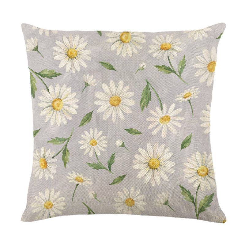 Botanical Linen-Texture Decorative Daisy Throw Pillow Cover
