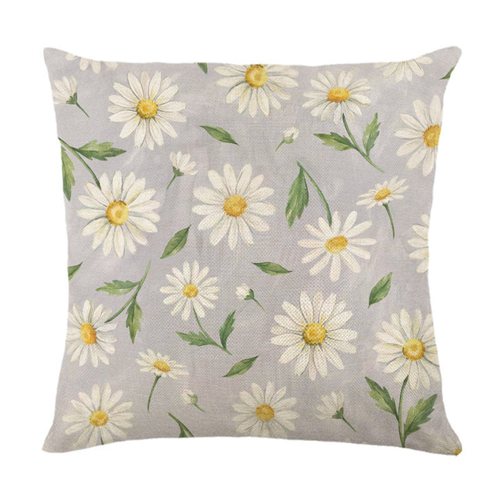 Botanical Linen-Texture Decorative Daisy Throw Pillow Cover