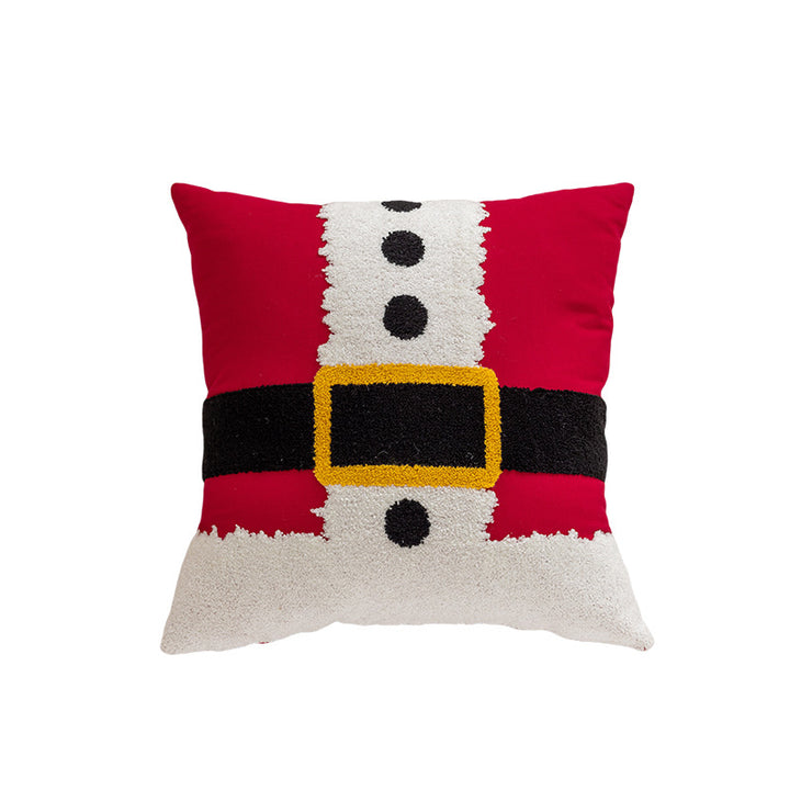 Festive Embroidered Chenille Square Throw Pillow Cover with Hidden Zipper and Piped Edge