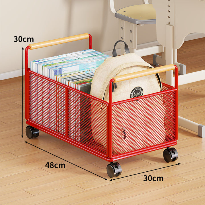 Metal Mesh Floor Storage Crate with Wooden Carry Handles