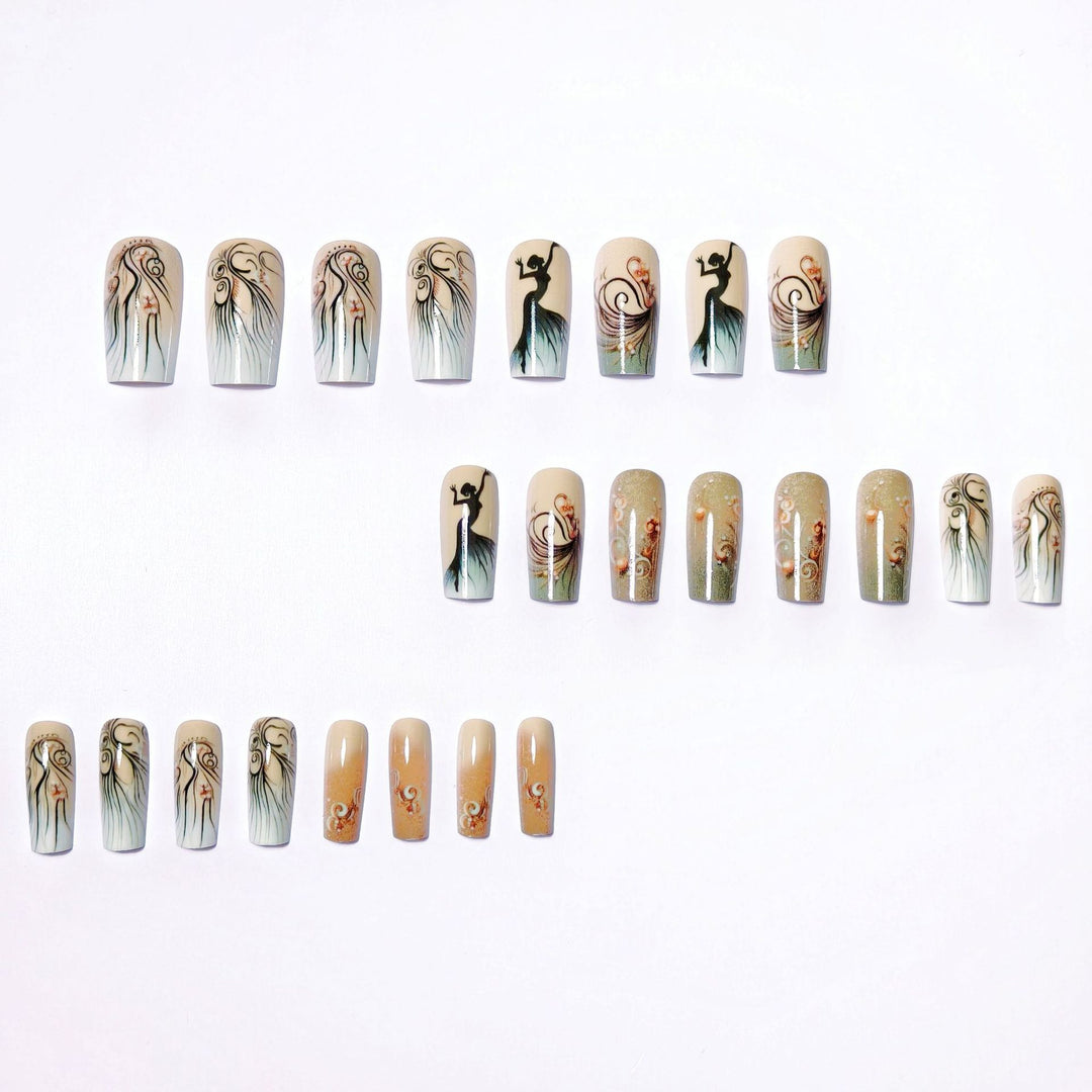 Artificial nails with elegant silhouette and floral accents Stornfield