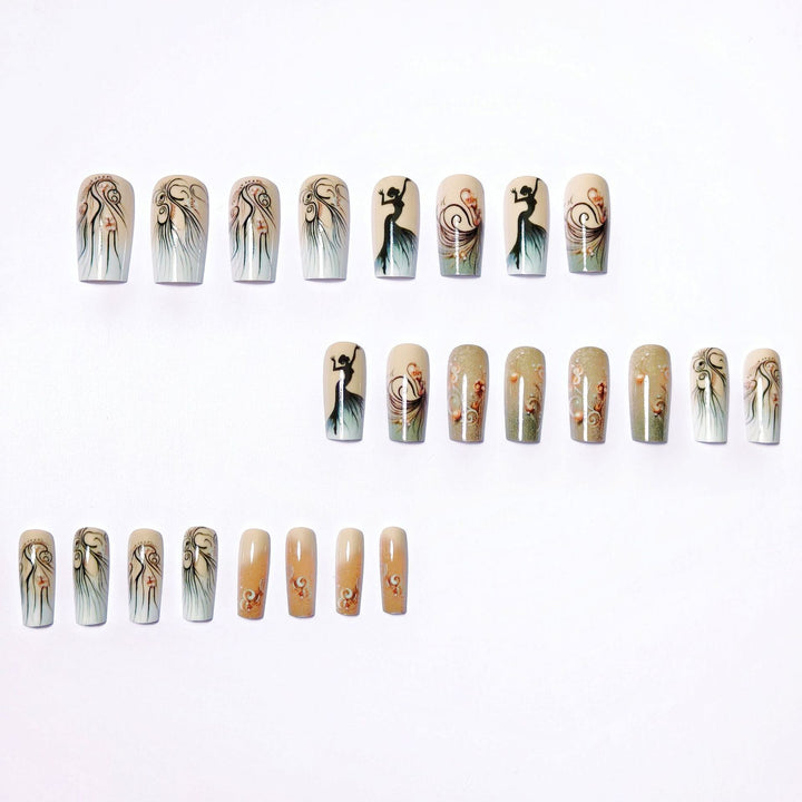 Artificial nails with elegant silhouette and floral accents Stornfield