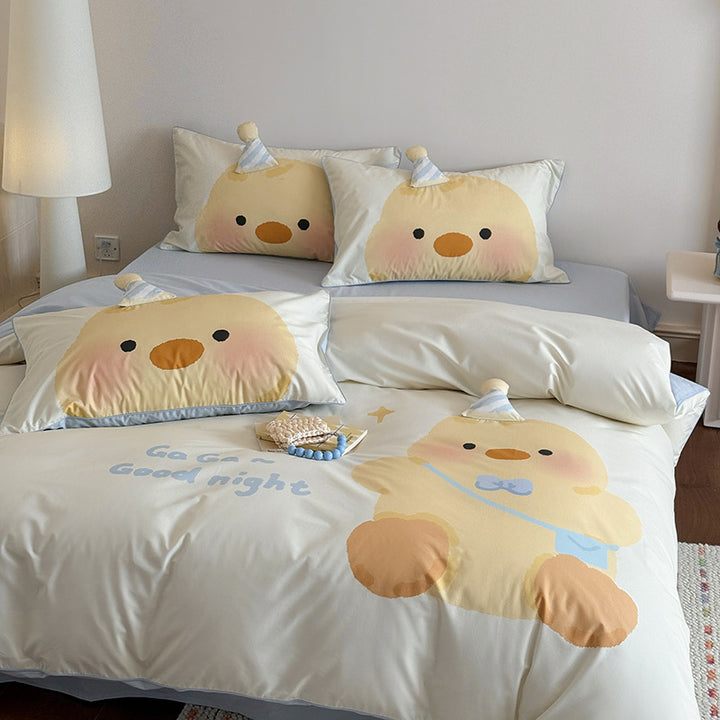 Children's Cartoon Bear Eggplant-Themed Duvet Cover Bedding Set with Pillowcases