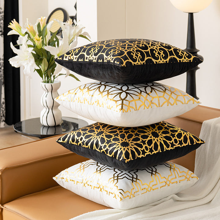 Luxe Satin-Feel Metallic Foil Geometric Square Throw Pillow Cover with Concealed Zipper