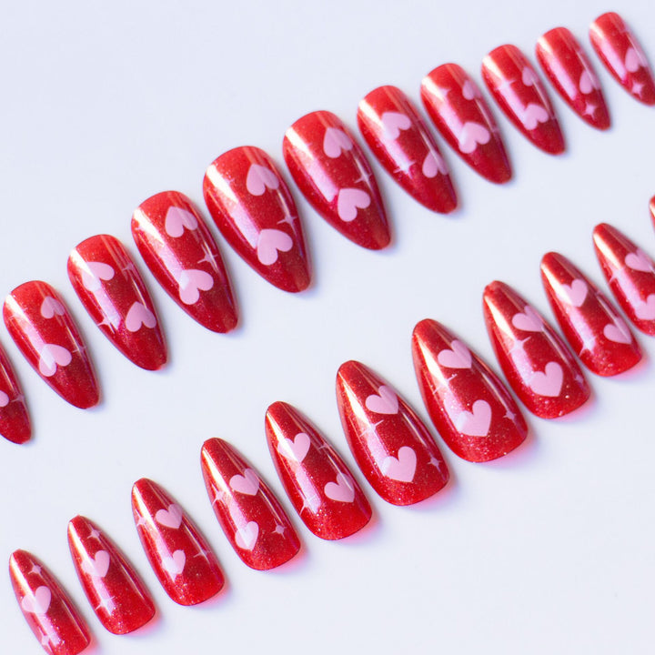 Heart-Patterned Glossy Press-On Nails Stornfield