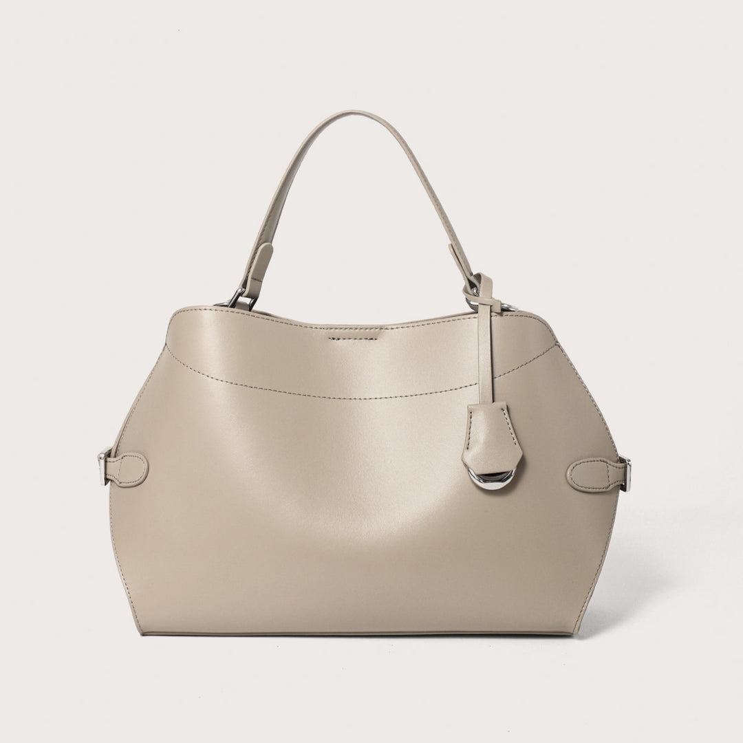 Structured Smooth Leather Top-Handle Tote Bag with Silver Hardware