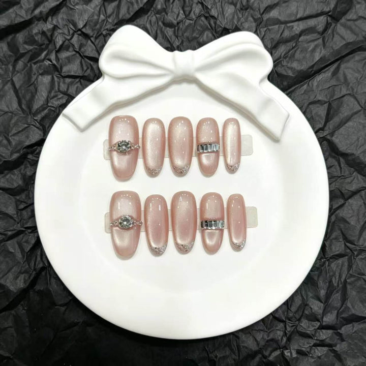 Decorative Press-On Nail Set with Elegant Jewel Accents
