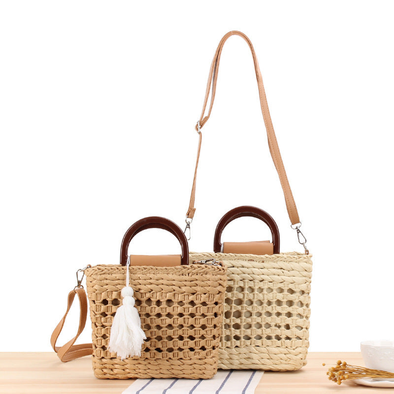Woven tote bag with detachable faux leather strap Stornfield