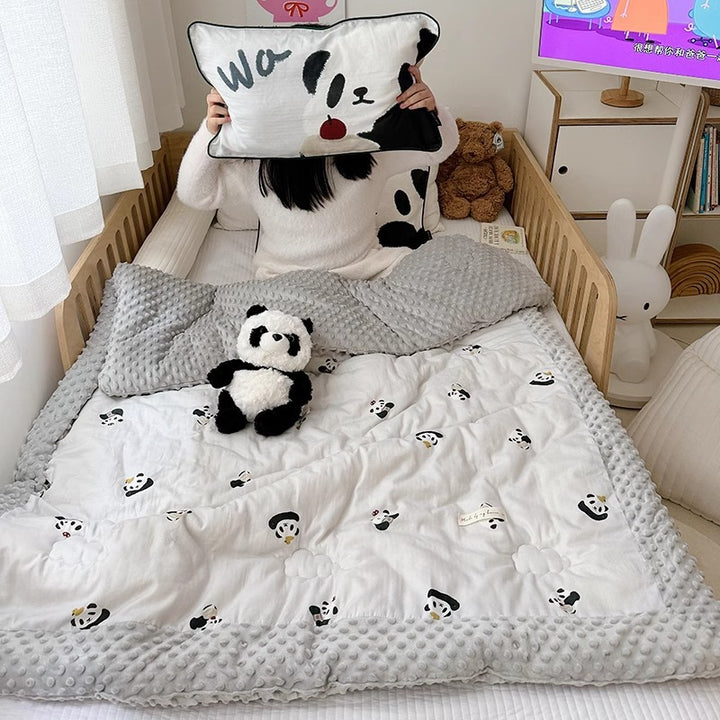 Quilted Reversible Panda-Print Minky-Trim Nap & Play Mat