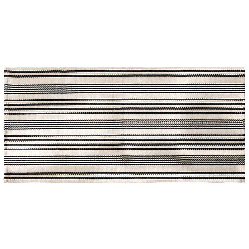 Flat woven runner for living and dining room with modern stripe pattern