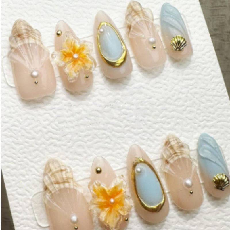 Artistic Seashell-Themed Press-On Nail Collection Stornfield