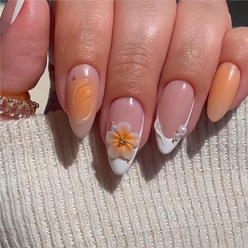 Decorative Floral Acrylic Nail Set Stornfield