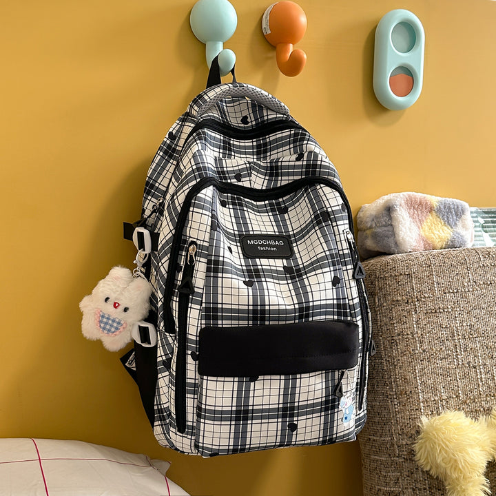Stylish Checked Backpack with Heart Accents Stornfield