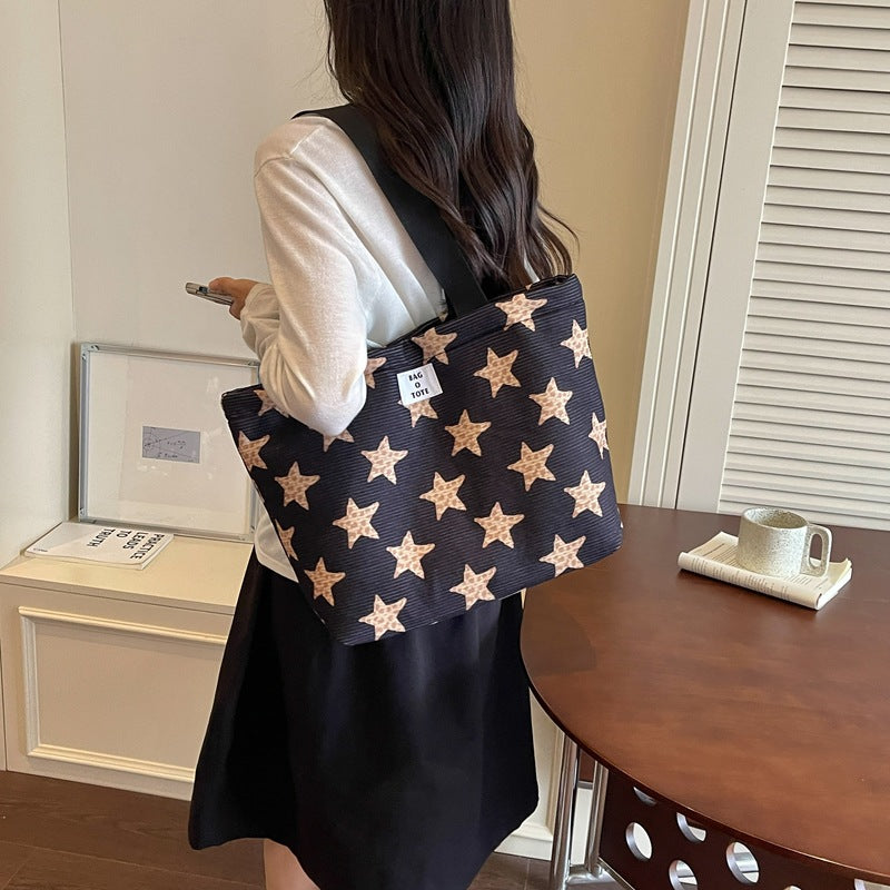 Star-Patterned Canvas Tote Bag