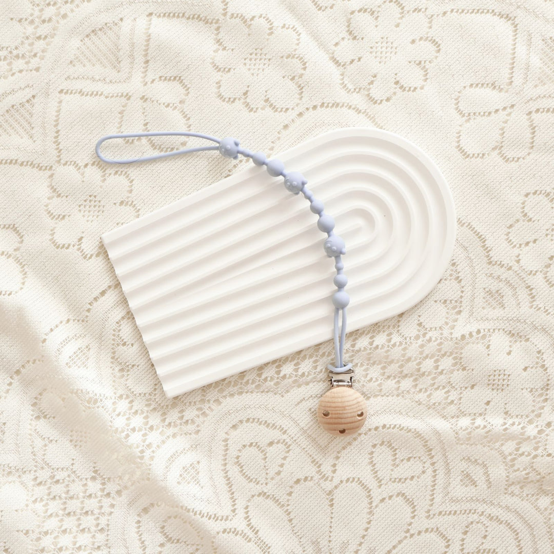 Baby Silicone Bead Teething Pacifier Clip with Wooden Safety Clip