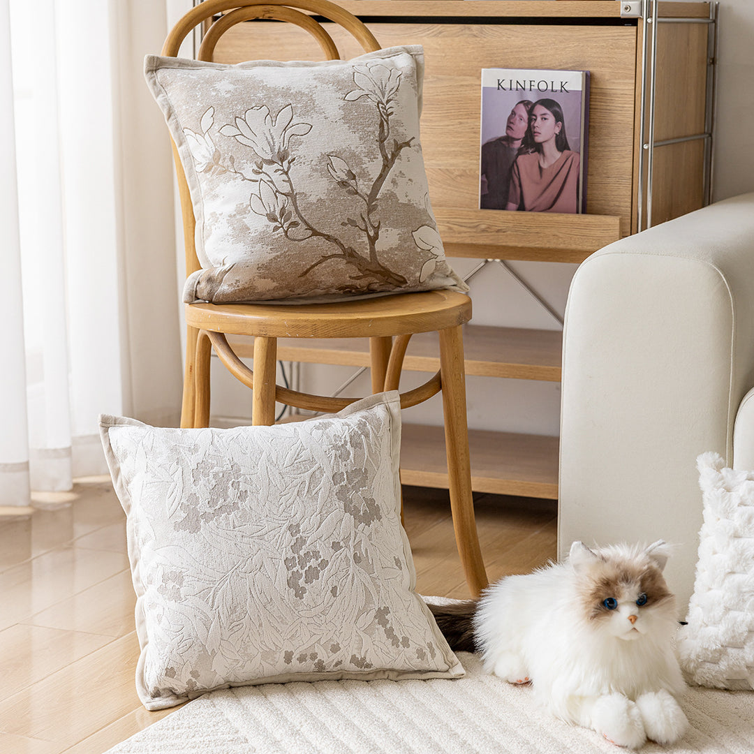 Floral Decorative Pillow with Textured Fabric