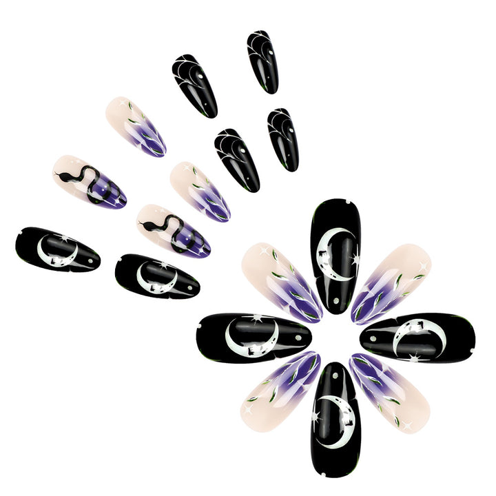 Artistic Halloween-Themed Press-On Nail Art Set Stornfield