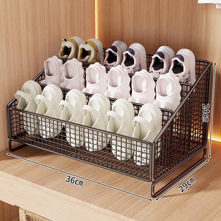 Compact Angled Tri-Level Mesh Slipper and Small Shoe Organizer Bin