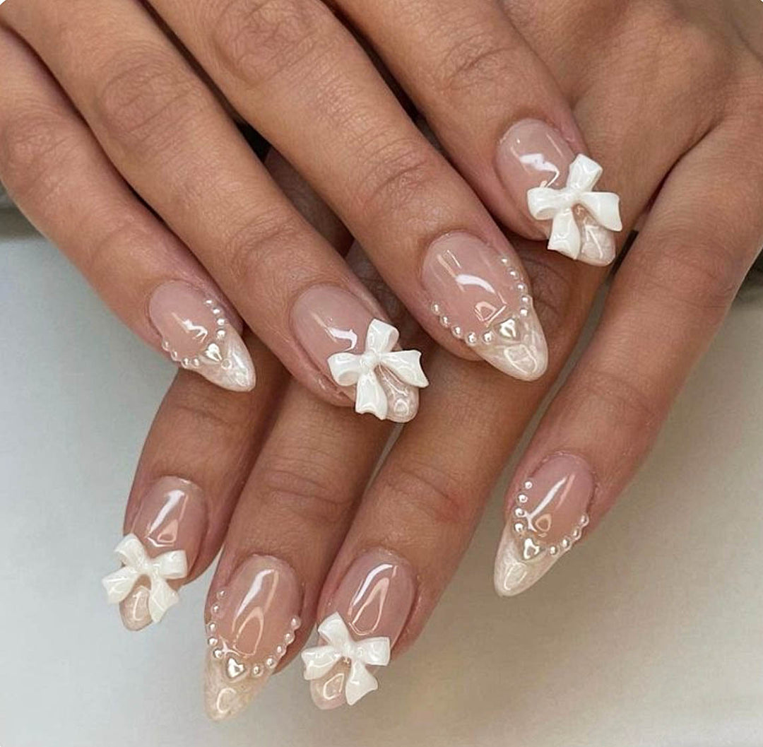 Elegant 3D Bow-Embellished Nail Art Extensions Stornfield