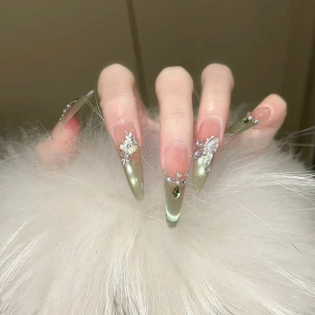 Elegant Floral Stiletto Nail Extensions