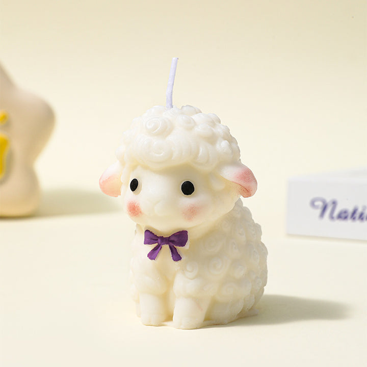 Decorative Lamb-Shaped Hand-Poured Wax Candle with Gold Flake Accent