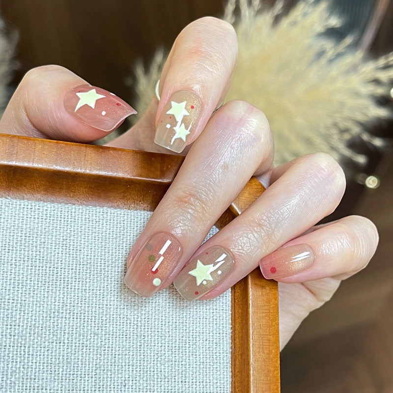 Artistic Press-On Nail Set with Star and Dot Design Stornfield