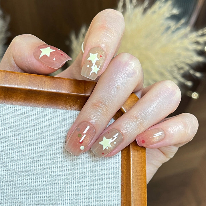 Artistic Press-On Nail Set with Star and Dot Design Stornfield