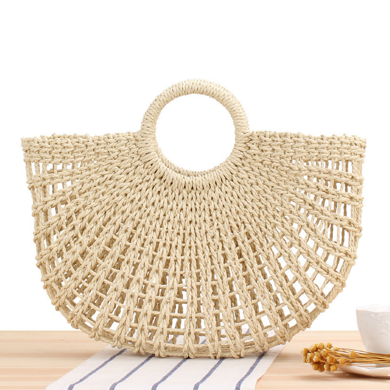 Filigree Bast shoulder bag with round wooden handles Stornfield