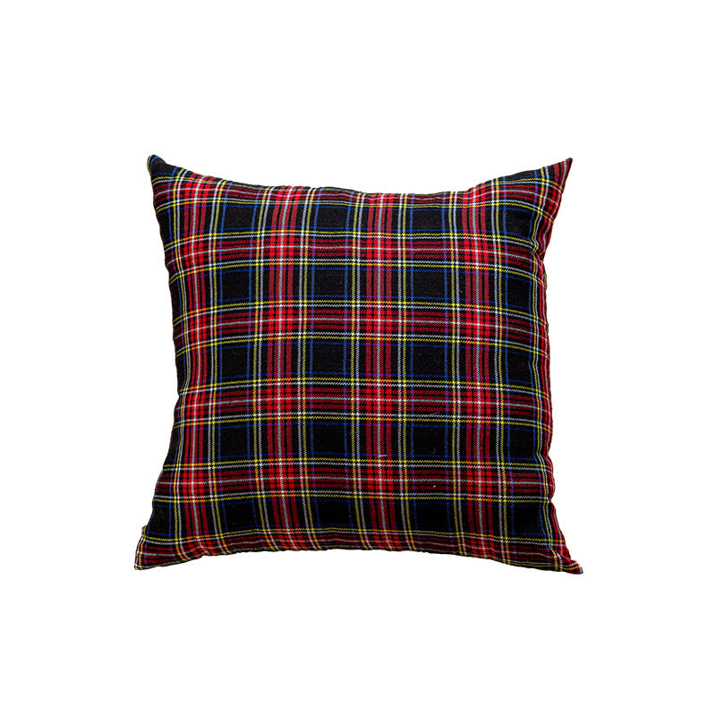 Square Plaid Flannel Cushion Cover with Brushed Cotton Exterior and Removable Insert