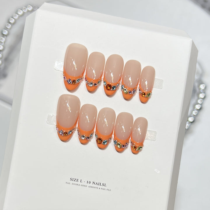 Decorative Press-On Nail Set with Rhinestone Accents Stornfield