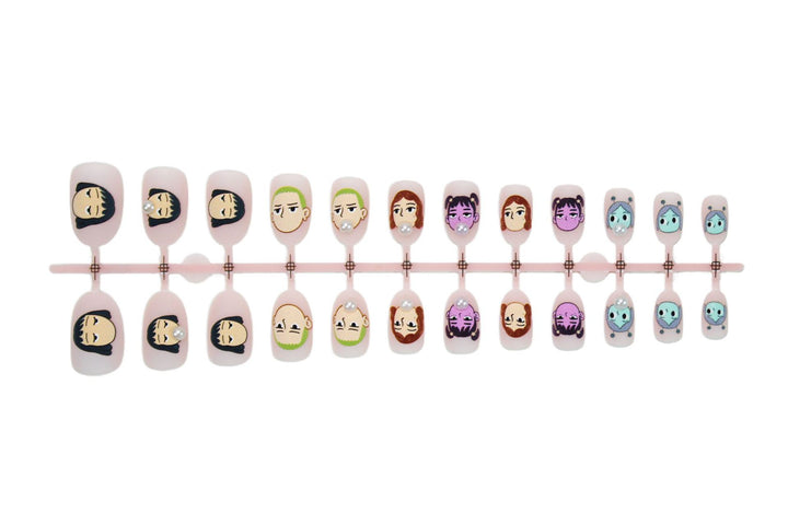 Artifical nail set with creative character designs and elegant pearl accents Stornfield