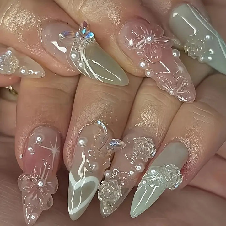 Artistic 3D Floral Acrylic Press-On Nails Stornfield