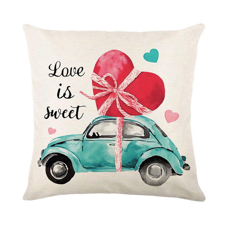 Decorative Cotton-Linen Conversation Heart Throw Pillow Cover with Hidden Zipper