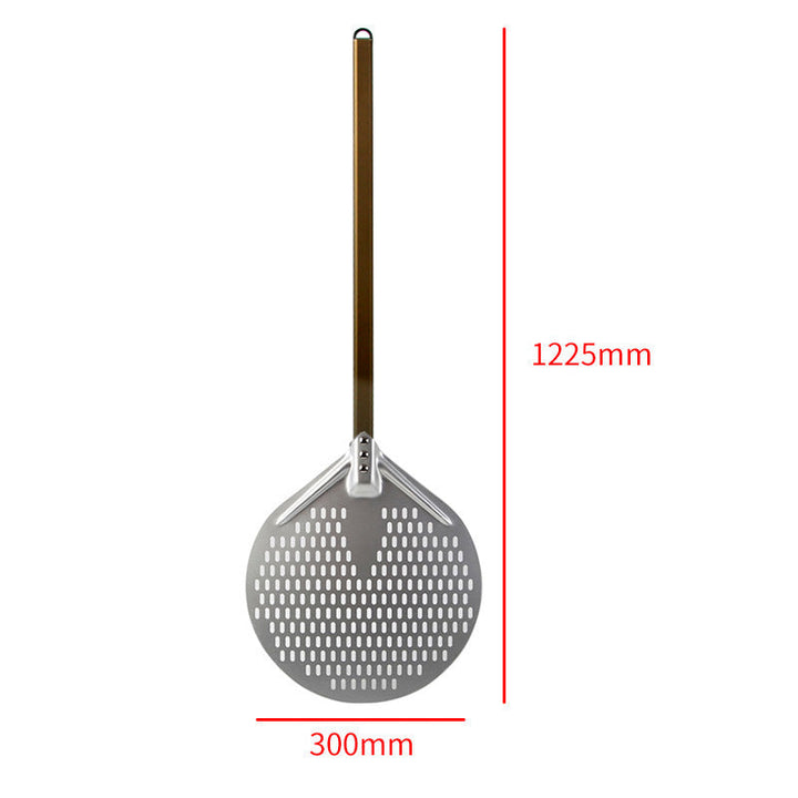 long wooden handled round aluminum pizza peel with reinforced neck Stornfield