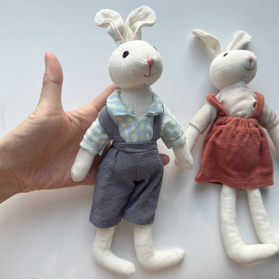 Handmade Organic Cotton Bunny Plush Dolls with Removable Outfits