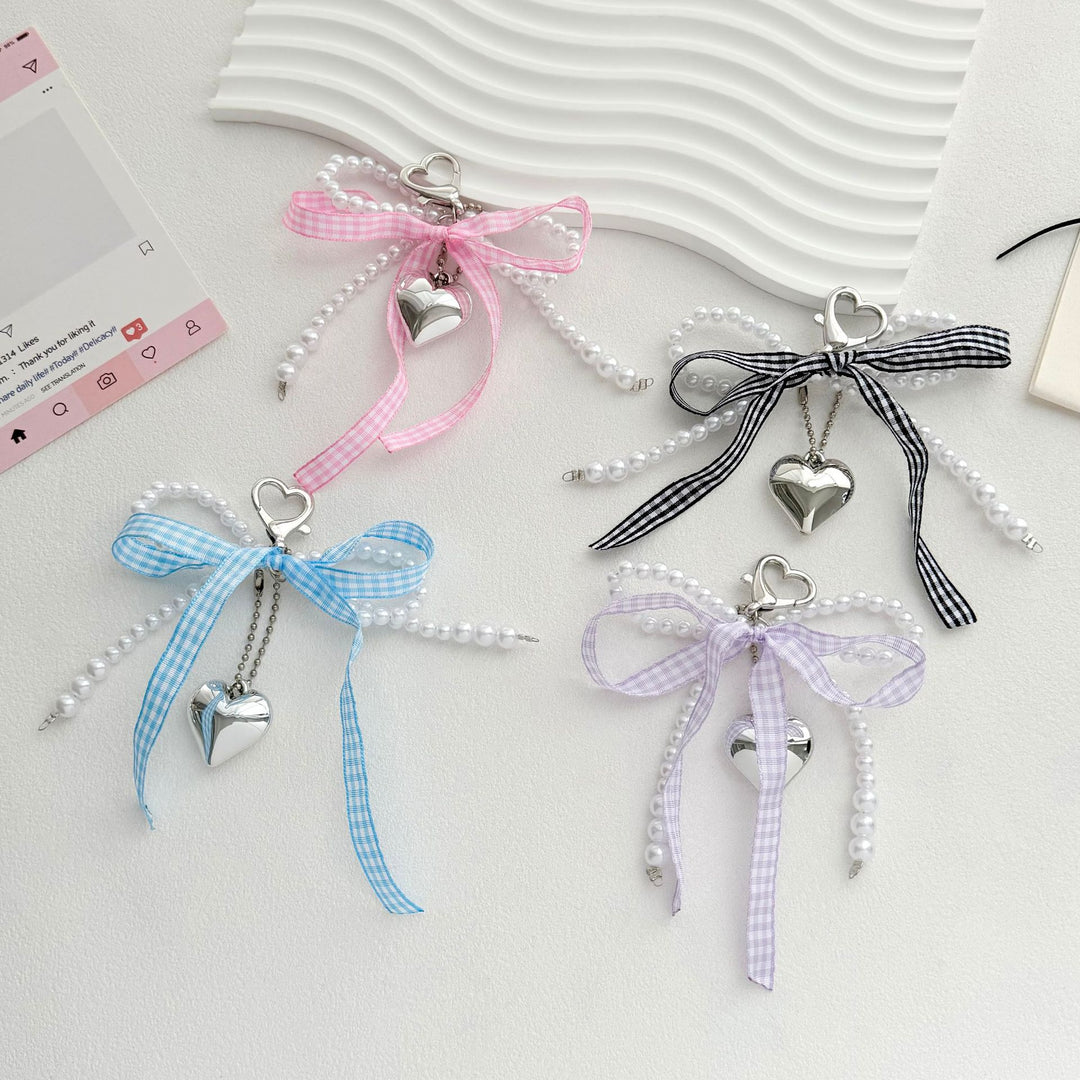 Heart-Shaped Charm Keychain with Pearls and Bow Stornfield