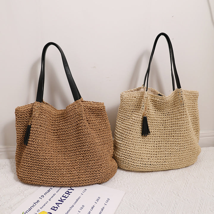 Durable basket bag with synthetic leather handle reinforcement Stornfield