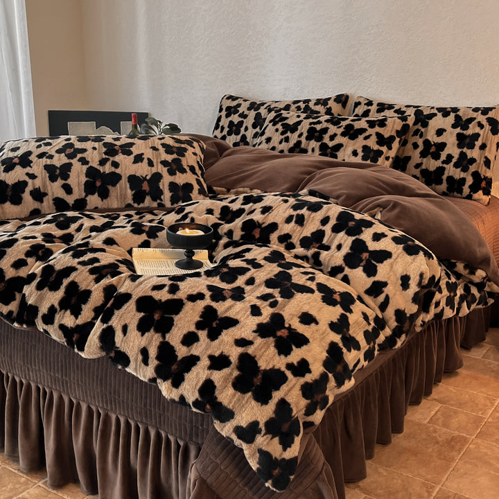 Plush Floral Flocked Reversible Duvet Comforter Set