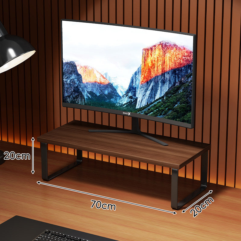 Compact Wooden Monitor Riser with Metal Frame and Under-Shelf Storage