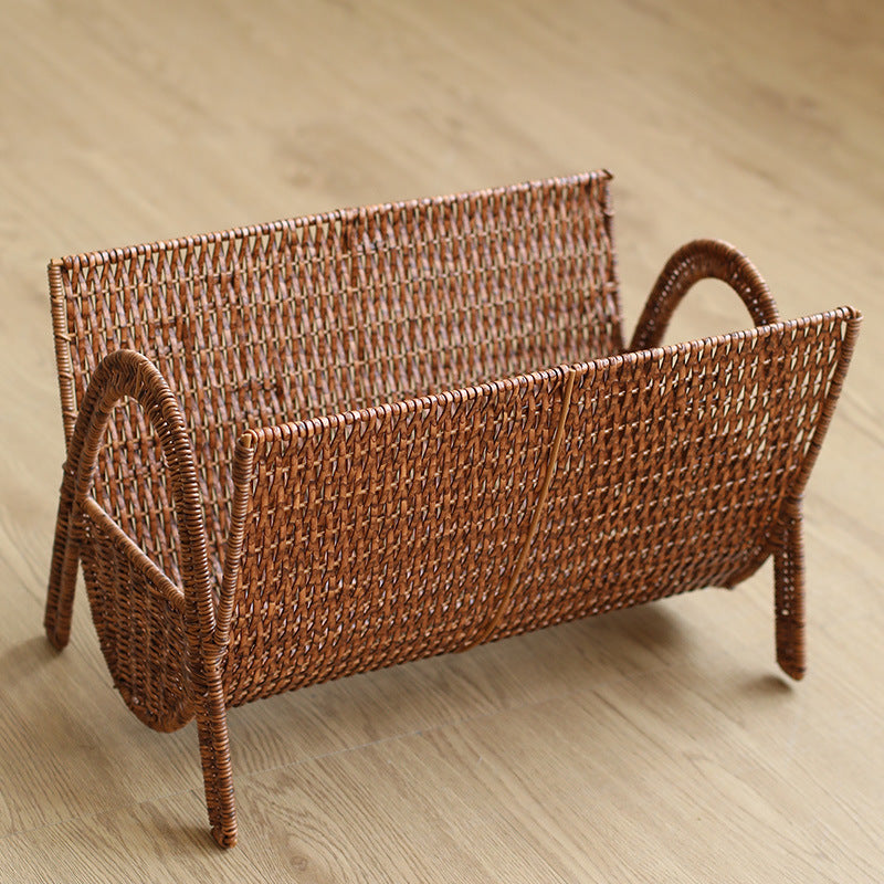 Unisex Rectangular Magazine Basket made of Handwoven Rattan Stornfield