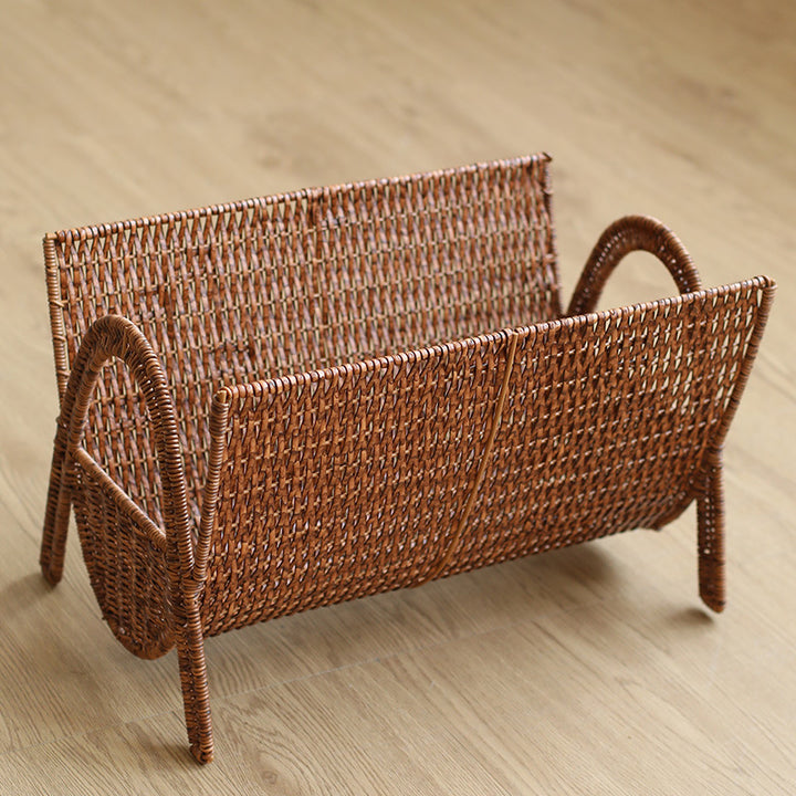Unisex Rectangular Magazine Basket made of Handwoven Rattan Stornfield