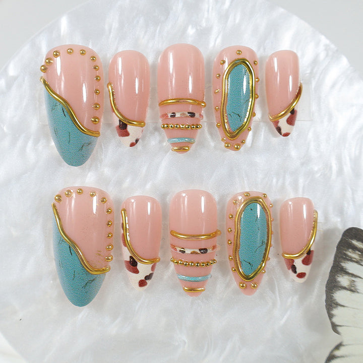 Artificial nail set with luxurious decorative elements and elegant designs Stornfield
