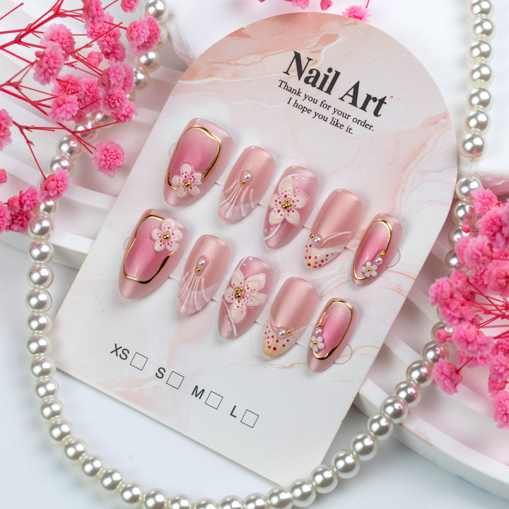 Artistic Floral Embedded Press-On Nail Art Set