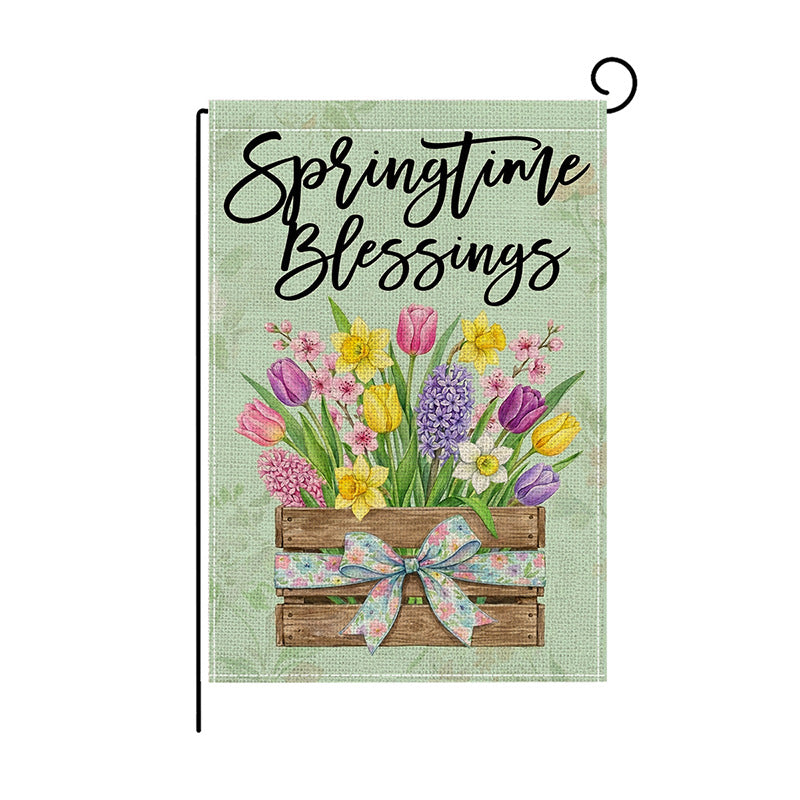 Outdoor Decorative Garden Flag Linen-Blend Welcome Poppy Design with Pole Sleeve
