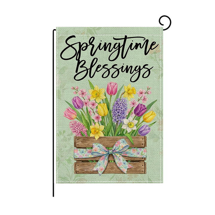 Outdoor Decorative Garden Flag Linen-Blend Welcome Poppy Design with Pole Sleeve