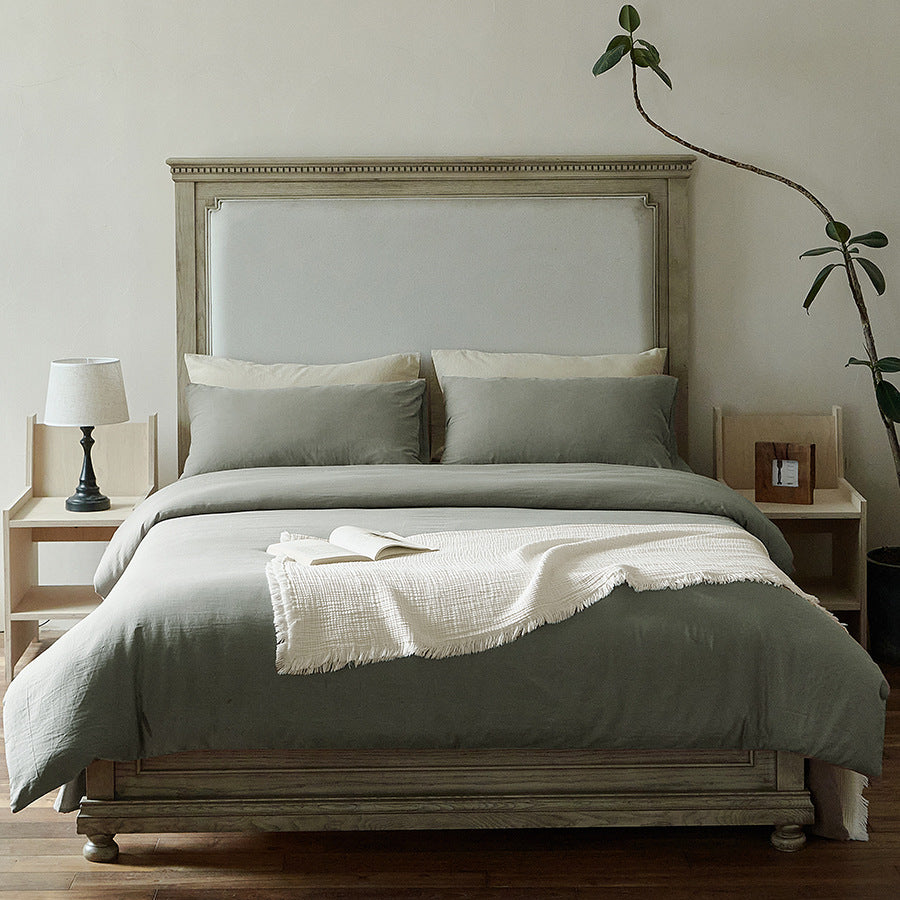Stonewashed Cotton Sateen Duvet Cover and Sheet Set with Envelope Pillowcases