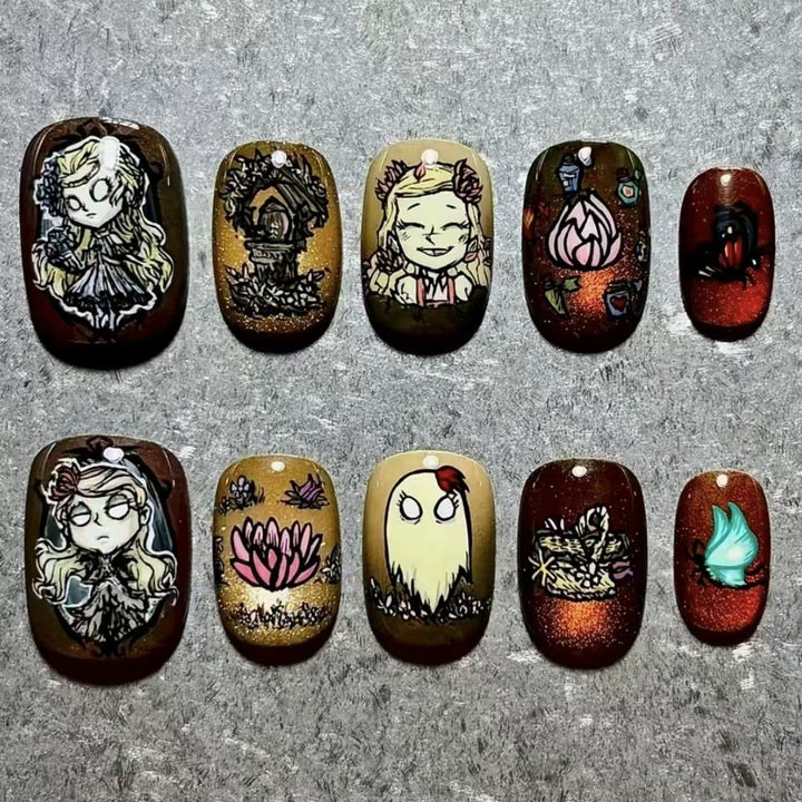 Artistic Press-On Nail Set with Geometric Designs Stornfield