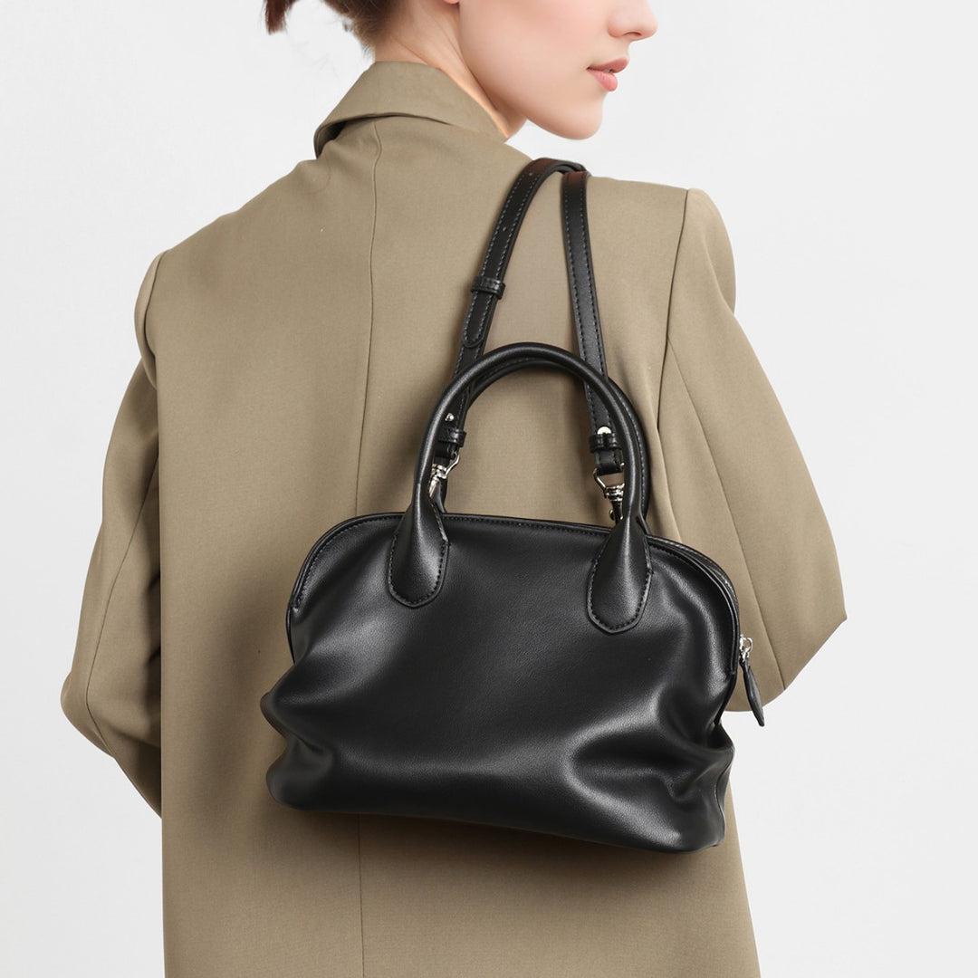 Soft Dome Satchel Handbag with Rolled Top Handles & Adjustable Detachable Shoulder Strap