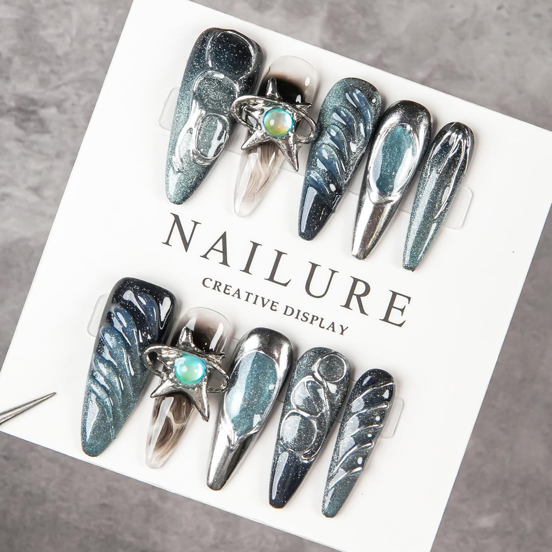 Artistic Stiletto Press-On Nail Set with Unique Designs