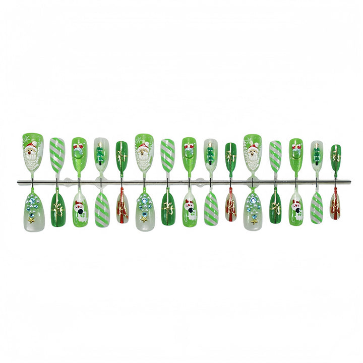 Festive Holiday-Themed Press-On Nail Art Set with Decorative Characters Stornfield